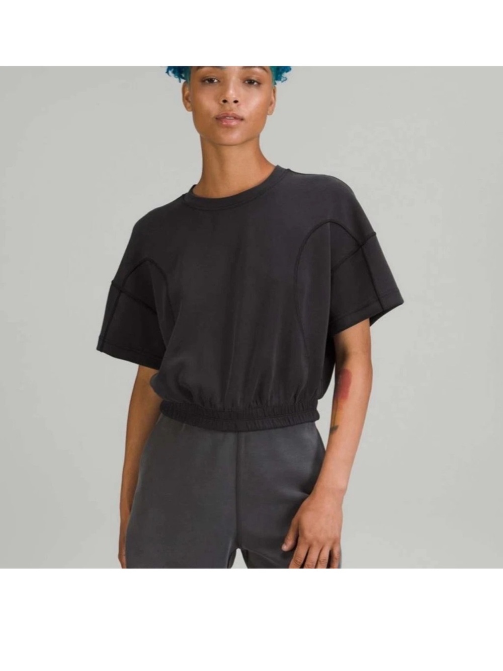 LULULEMON Softstreme Gathered Black T-Shirt Crop Athleisure Top Size 4 - Picture 11 of 11